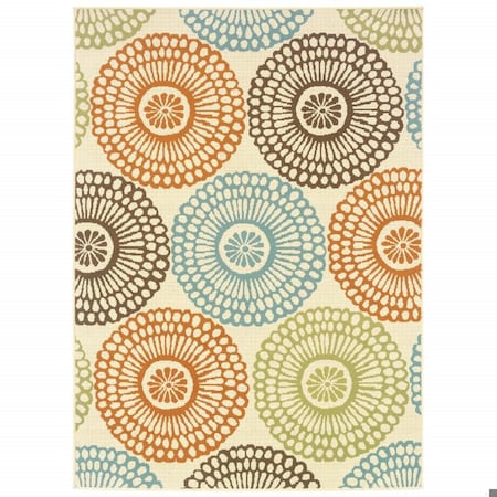 Homeroots 3 x 5 ft. Beige & Blue Medallion Indoor & Outdoor Area Rug 388689